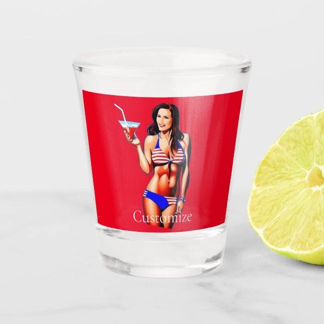 Patriotic Bikini Fitness Model Thunder_Cove  Shot Glass (Front)