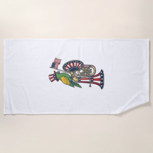 Patriotic Bird Vintage Engraving Music Shirt Desig Beach Towel