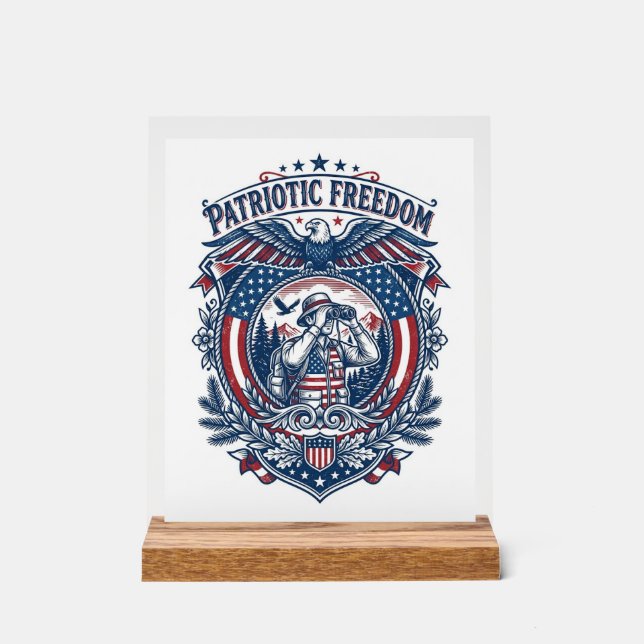 Patriotic Birdwatcher Vector Graphic Tee (2) Acrylic Sign (Front)
