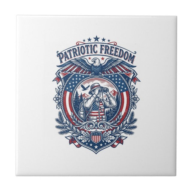 Patriotic Birdwatcher Vector Graphic Tee (2) Ceramic Tile (Front)