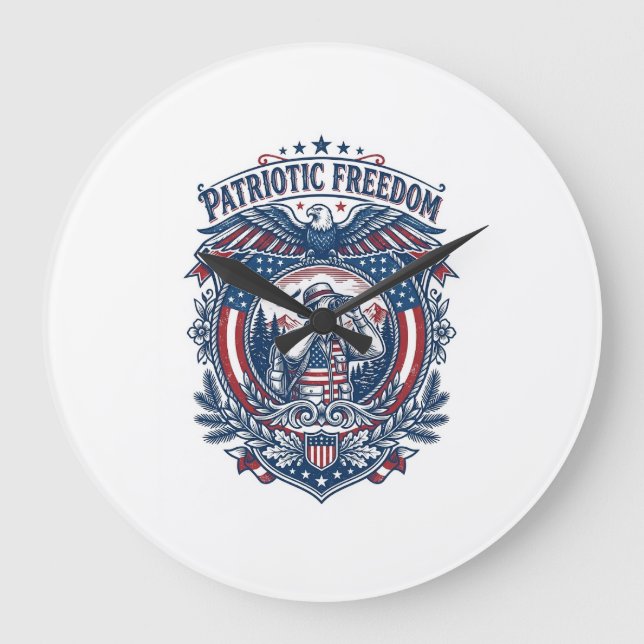 Patriotic Birdwatcher Vector Graphic Tee (2) Large Clock (Front)