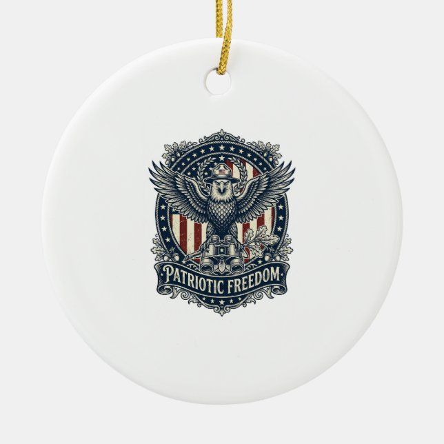 Patriotic Birdwatcher Vector Graphic Tee Ceramic Ornament (Front)