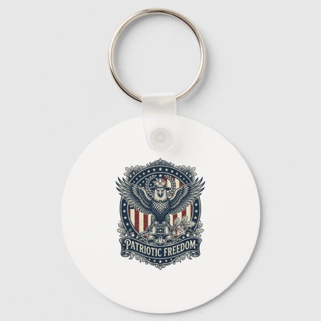 Patriotic Birdwatcher Vector Graphic Tee Key Ring (Front)