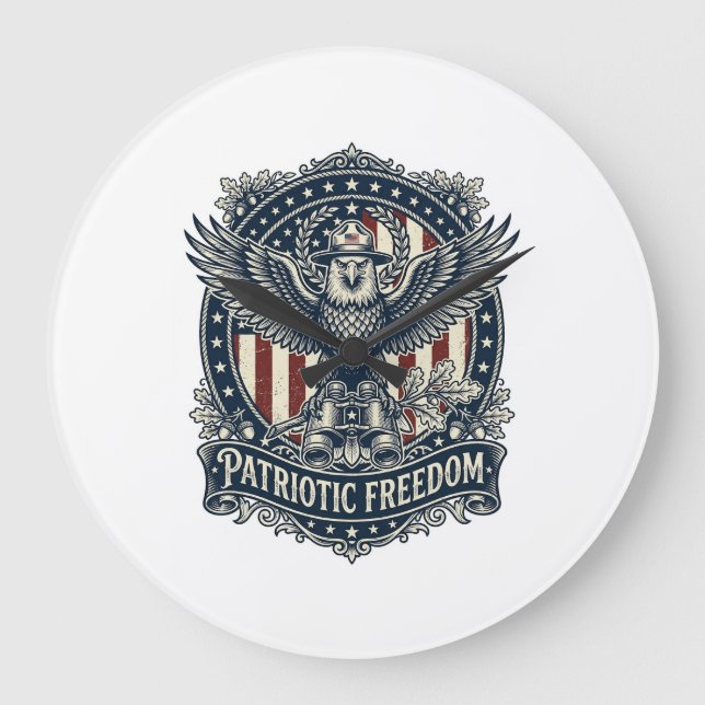 Patriotic Birdwatcher Vector Graphic Tee Large Clock (Front)