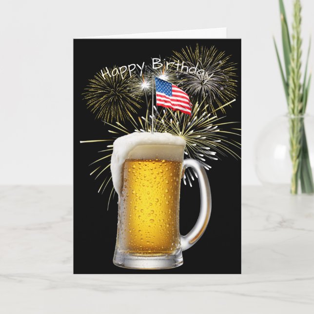 Patriotic Birthday Beer With Sparklers Card (Front)
