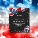 Patriotic birthday black budget party invitation flyer<br><div class="desc">Please note that this invitation is on flyer paper and very thin. Envelopes are not included. For thicker invitations (same design) please visit our store. A chic black background. Decorated with patriotic coloured balloons in red blue and white. Personalise and add a name and party details. The name is written...</div>