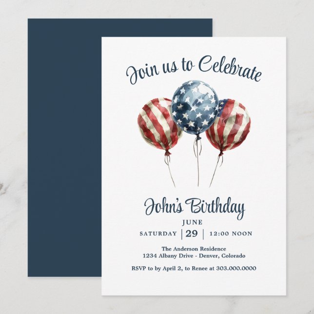 Patriotic Birthday Party Invitation (Front/Back)