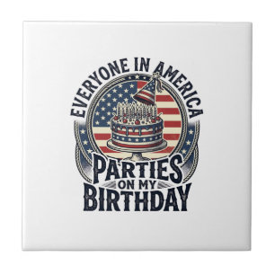 Patriotic Birthday Party Vintage Cake Shirt Design Ceramic Tile