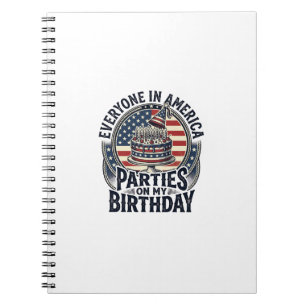 Patriotic Birthday Party Vintage Cake Shirt Design Notebook