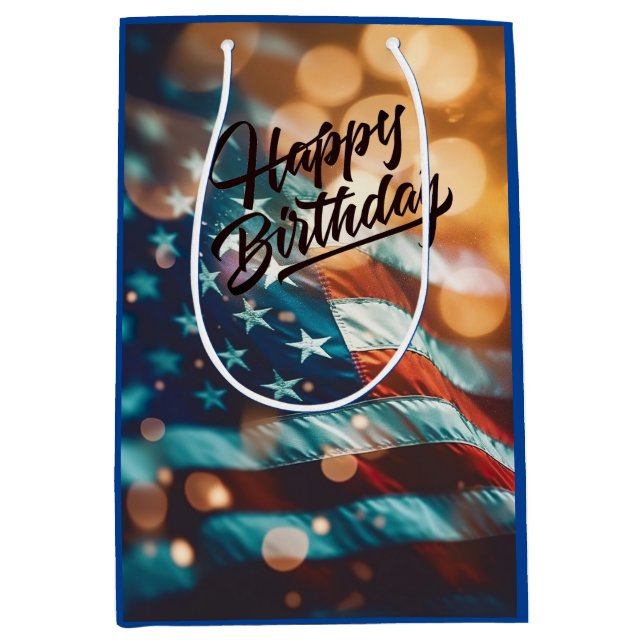 Patriotic Birthday Postcard Medium Gift Bag (Front)