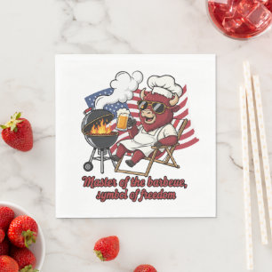 Patriotic Bison BBQ Master USA Flag Napkin