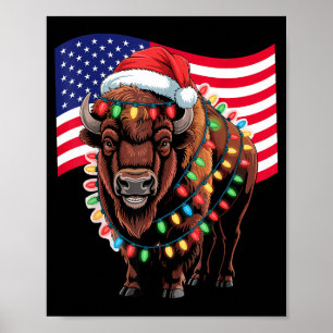 Patriotic Bison Buffalo Christmas Usa Flag Holiday Poster