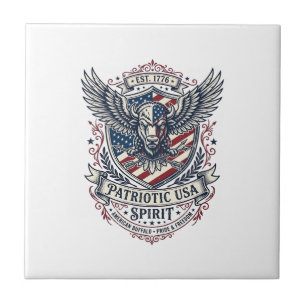 Patriotic Bison Eagle Crest Animal Hybrid Patrioti Ceramic Tile