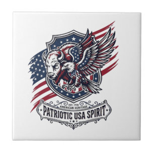 Patriotic Bison Eagle Crest Animal Hybrid Patrioti Ceramic Tile