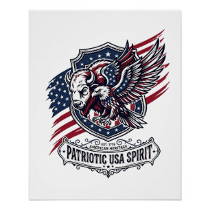 Patriotic Bison Eagle Crest Animal Hybrid Patrioti Poster