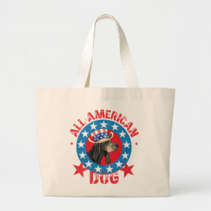 Patriotic Black and Tan Coonhound Large Tote Bag