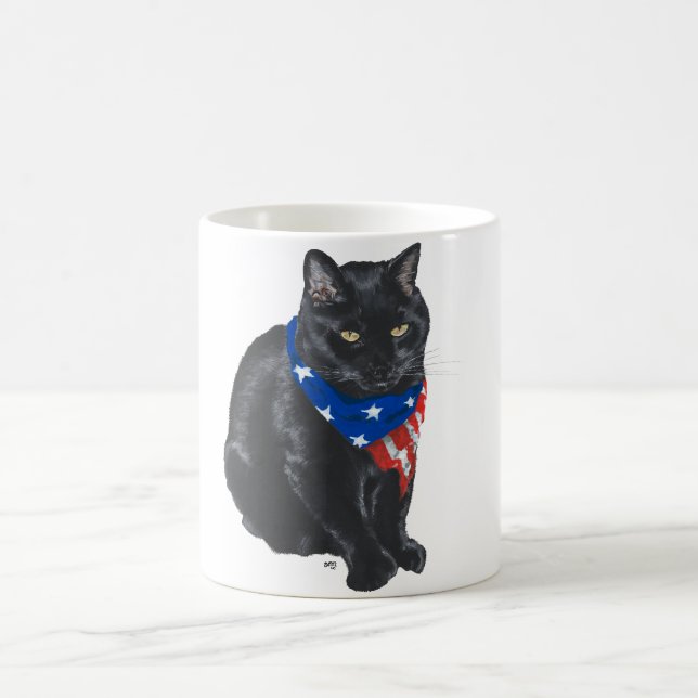 Patriotic Black Cat Coffee Mug (Center)