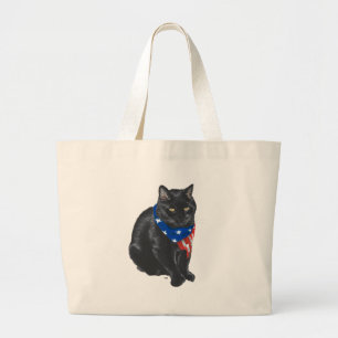 Patriotic Black Cat Large Tote Bag