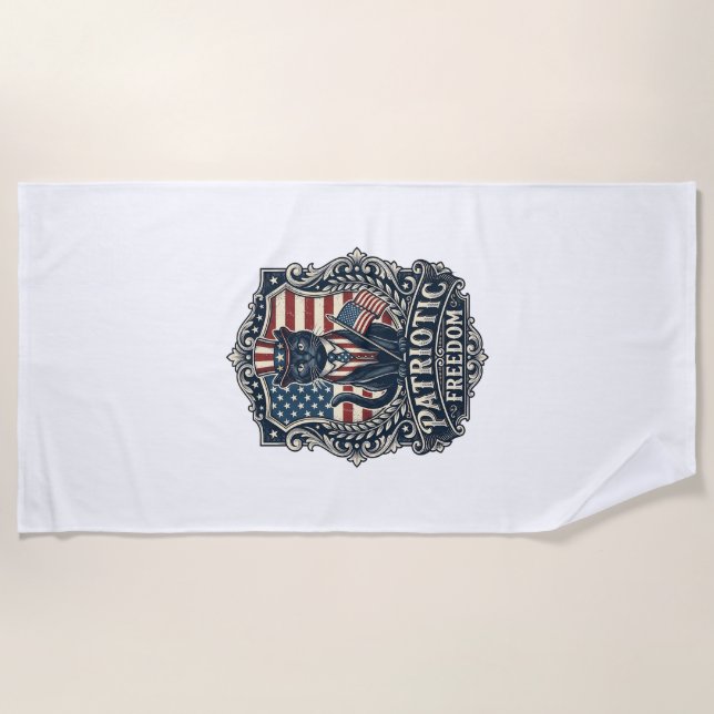 Patriotic Black Cat Vector Graphic Tee (2)_1 Beach Towel (Front)