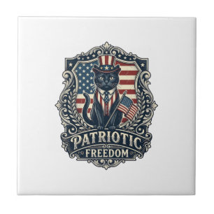 Patriotic Black Cat Vector Graphic Tee (2)_1 Ceramic Tile