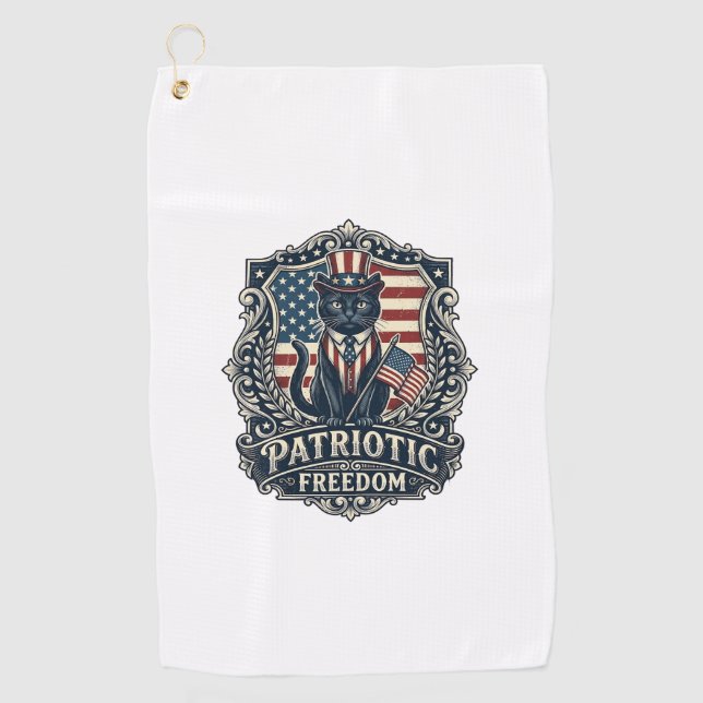 Patriotic Black Cat Vector Graphic Tee (2)_1 Golf Towel (Front)