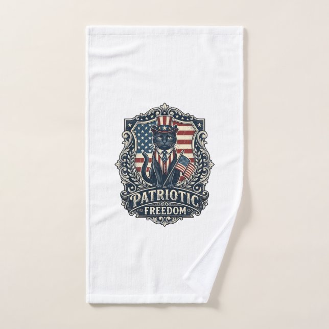 Patriotic Black Cat Vector Graphic Tee (2)_1 Hand Towel (Hand Towel)