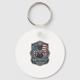 Patriotic Black Cat Vector Graphic Tee (2)_1 Key Ring