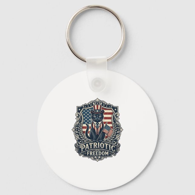 Patriotic Black Cat Vector Graphic Tee (2)_1 Key Ring (Front)