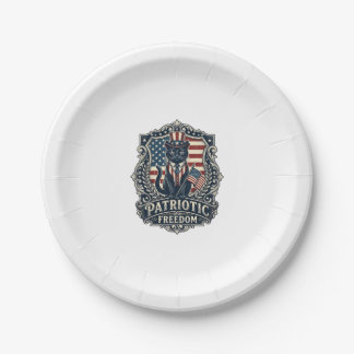 Patriotic Black Cat Vector Graphic Tee (2)_1 Paper Plate