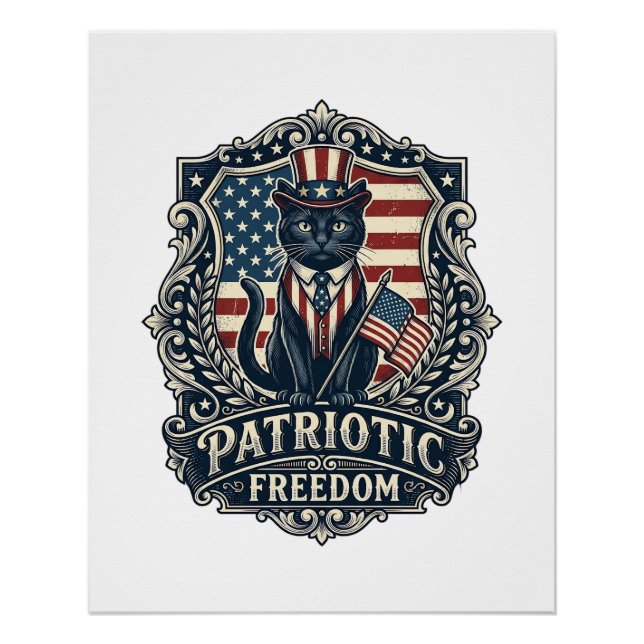Patriotic Black Cat Vector Graphic Tee (2)_1 Poster (Front)