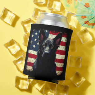 Patriotic Black German Shepherd USA American Flag Can Cooler