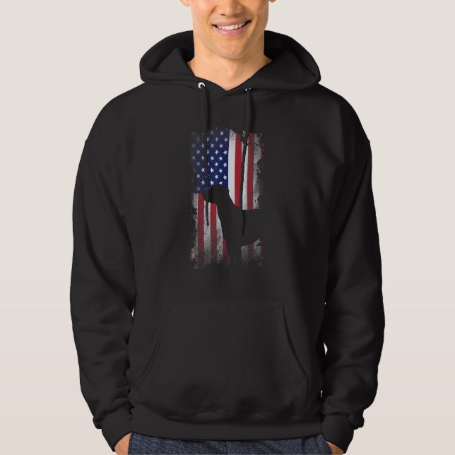 Patriotic Black Lab American Flag Cool Dog Hoodie (Front)