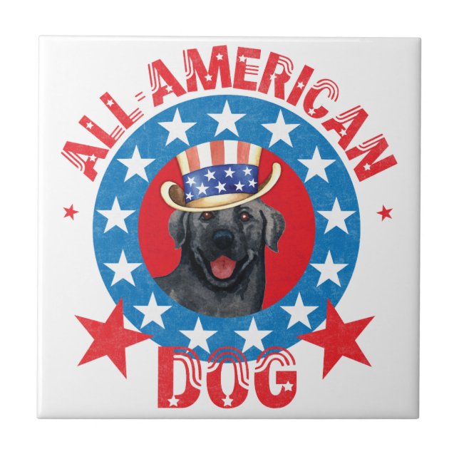 Patriotic Black Lab Ceramic Tile (Front)