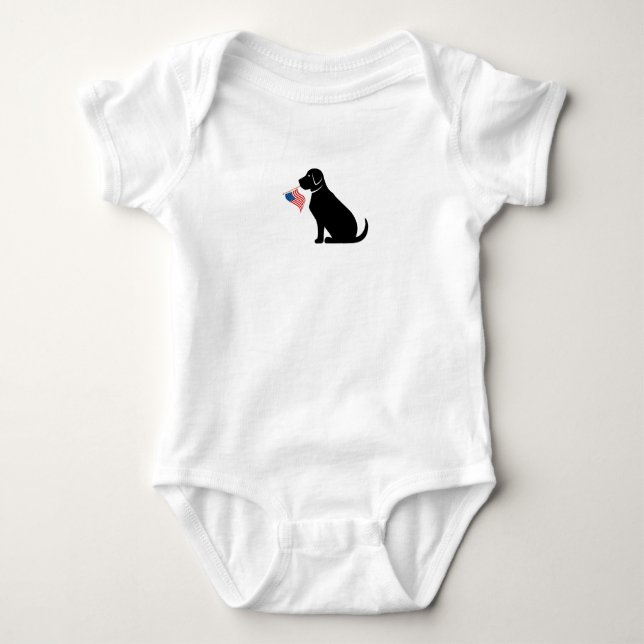 Patriotic Black Lab Dog Silhouette American Flag  Baby Bodysuit (Front)