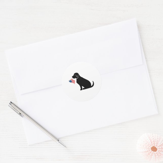 Patriotic Black Lab Dog Silhouette American Flag Classic Round Sticker (Envelope)