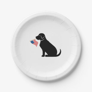Patriotic Black Lab Dog Silhouette American Flag Paper Plate