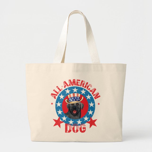 Patriotic Black Lab Large Tote Bag (Front)