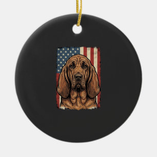 Patriotic Bloodhound Dog American Flag Art_1 Ceramic Ornament