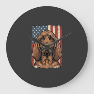 Patriotic Bloodhound Dog American Flag Art_1 Large Clock