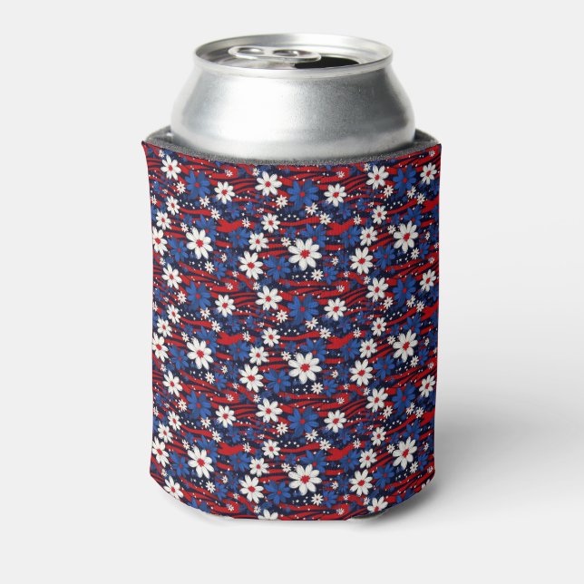 Patriotic Bloom – Stars, Stripes & Floral Elegance Can Cooler (Can Back)