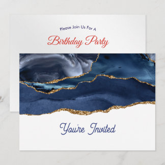Patriotic Blue Gold Agate Birthday Invitation