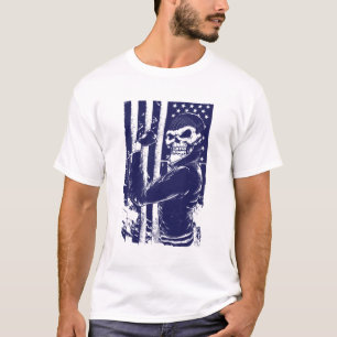 Patriotic Blue Rebel Skull Flag Tee