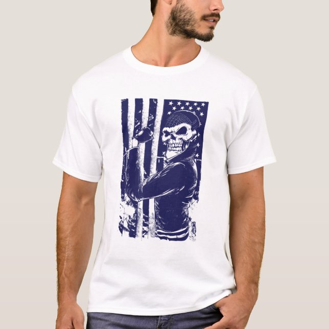 Patriotic Blue Rebel Skull Flag Tee (Front)