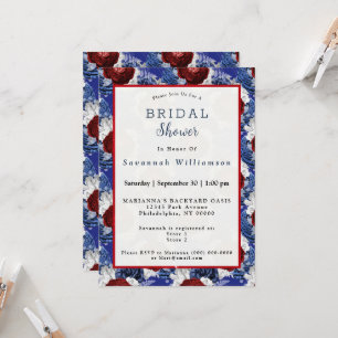 Patriotic Blue Red Rose Bouquet Bridal Shower Invitation