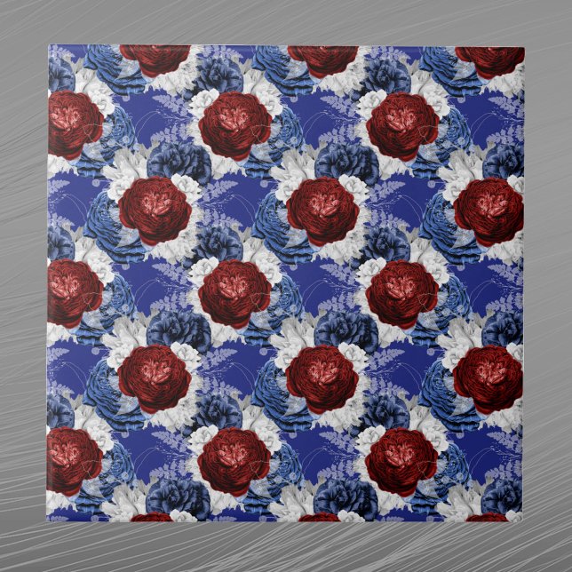 Patriotic Blue Red Rose Bouquet Ceramic Tile (Creator Uploaded)
