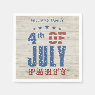 Patriotic Blue Red Stars Stripes   4th of July Napkin