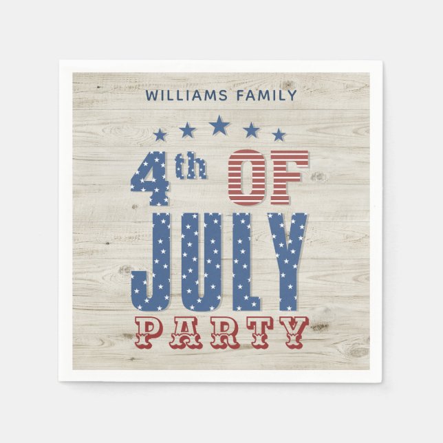 Patriotic Blue Red Stars Stripes | 4th of July Napkin (Front)