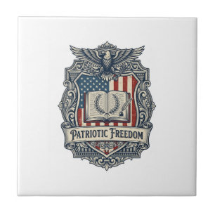 Patriotic Book Club Vector Graphic Tee Ceramic Tile