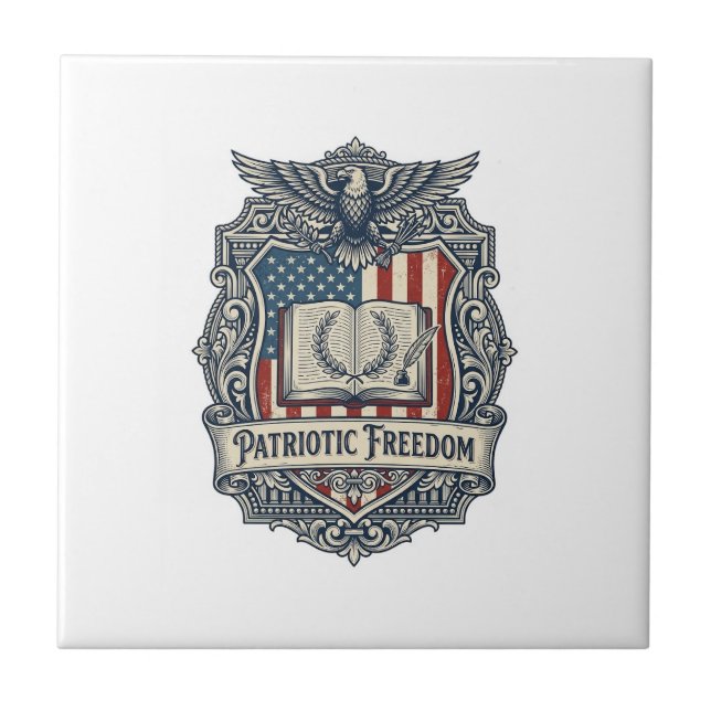 Patriotic Book Club Vector Graphic Tee Ceramic Tile (Front)