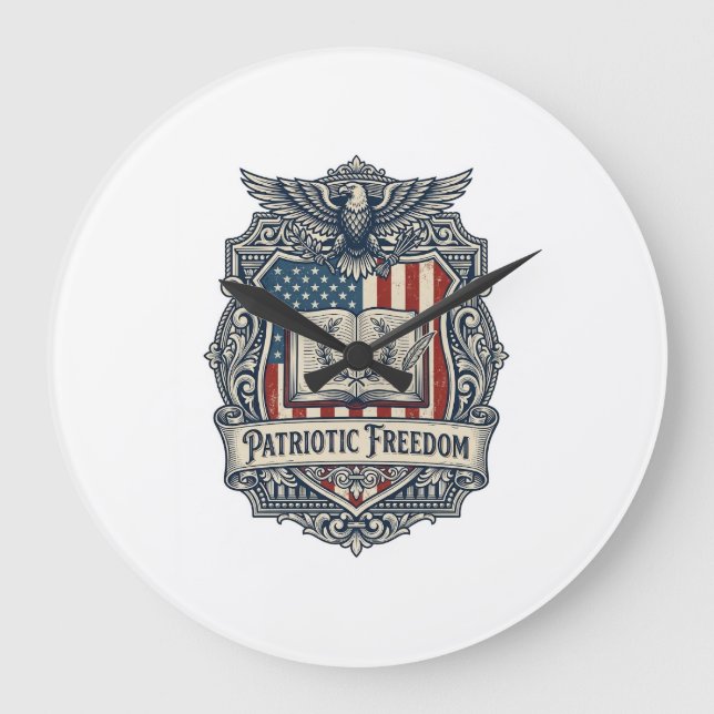 Patriotic Book Club Vector Graphic Tee Large Clock (Front)